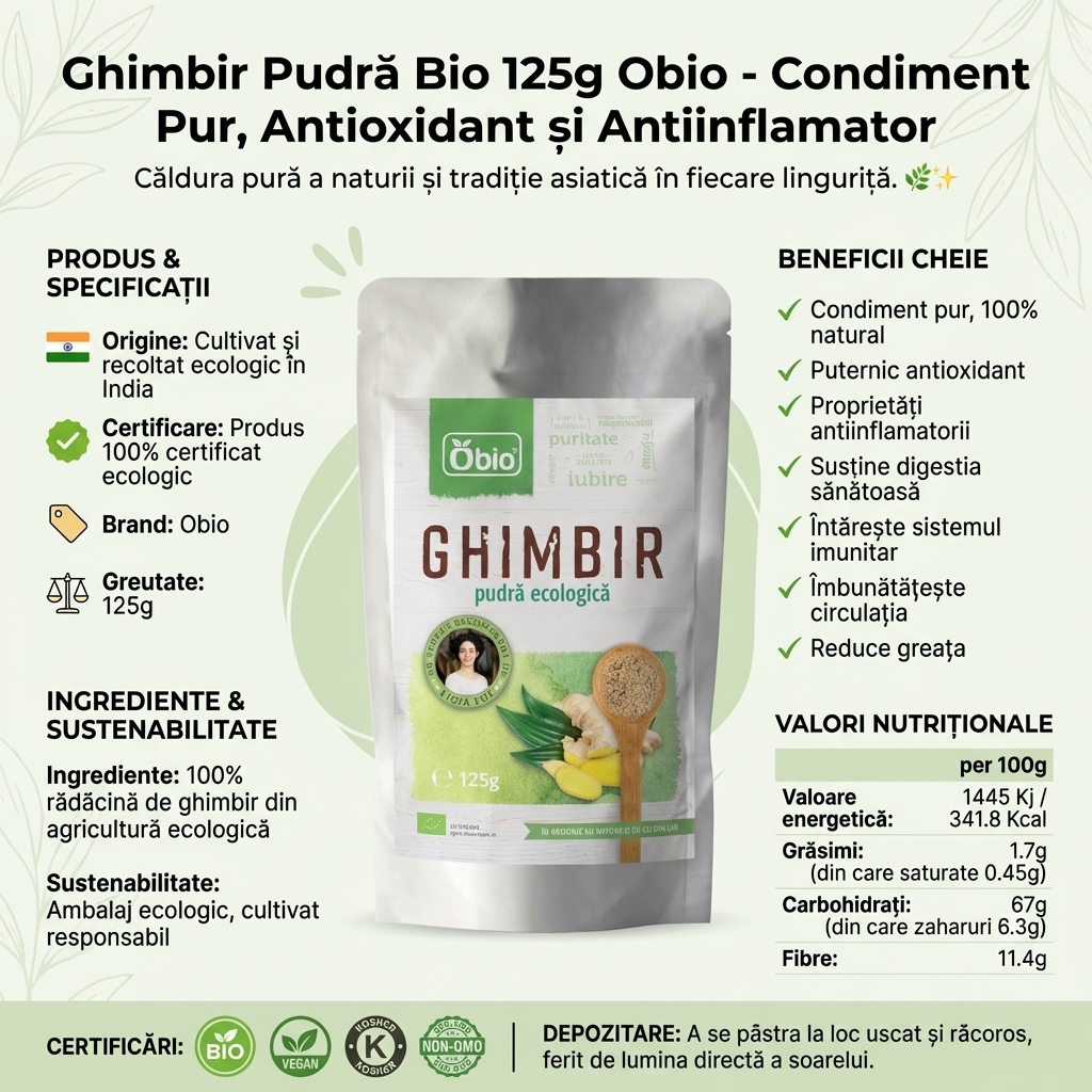 Ghimbir Pudră Bio 125g Obio - Condiment Pur, Antioxidant și Antiinflamator 4