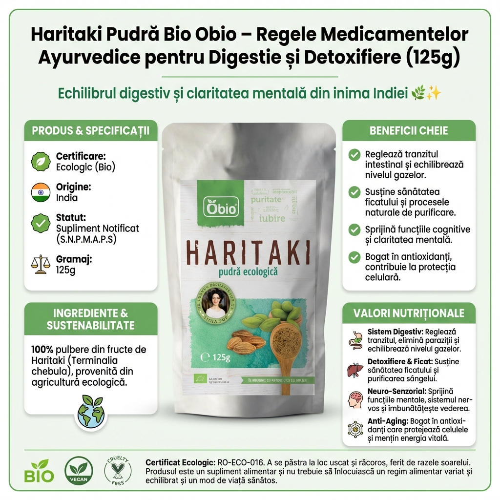 Haritaki Pudră Bio Obio – Regele Medicamentelor Ayurvedice pentru Digestie și Detoxifiere (125g) 4