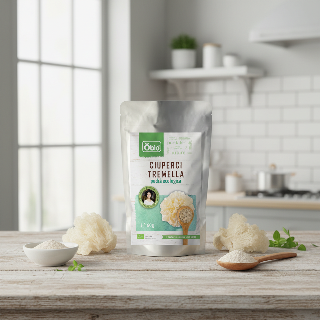 Pudră de Ciuperci Tremella Bio 60g Obio - Supliment Alimentar Premium Anti-Aging