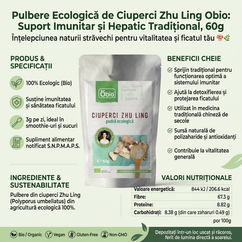 Pulbere Ecologică de Ciuperci Zhu Ling Obio: Suport Imunitar și Hepatic Tradițional, 60g 4