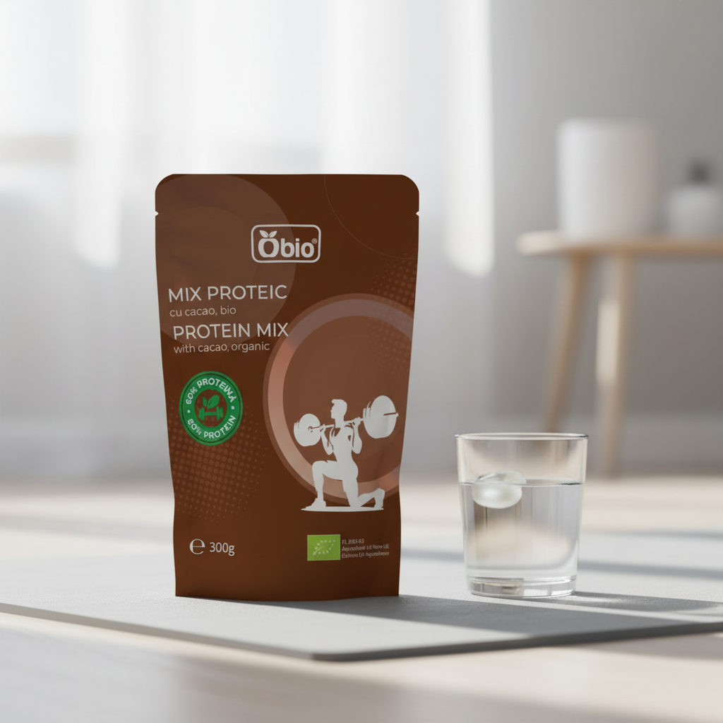 Mix Proteic Vegan cu Cacao Bio și Vanilie, 60% Proteină – Obio 300g