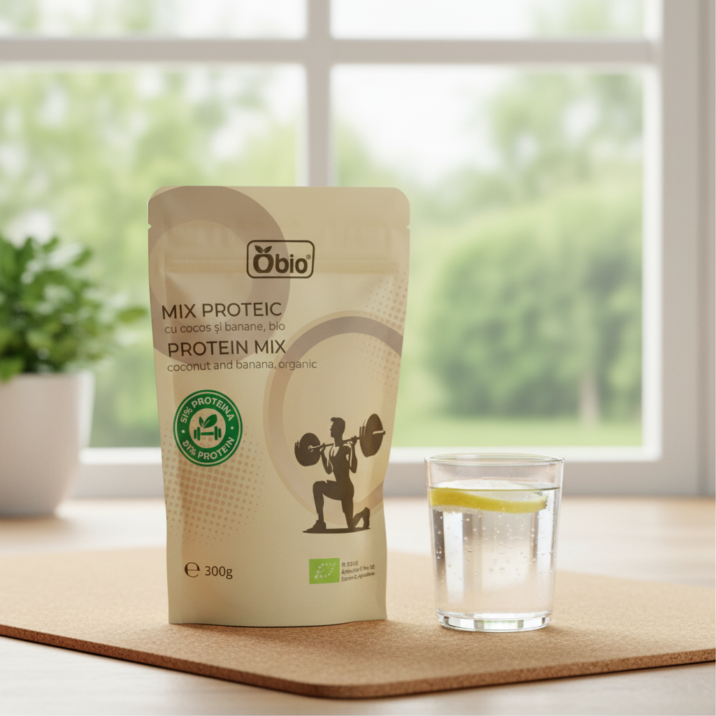 Mix Proteic Bio cu Cocos și Banane pentru Energie și Recuperare - Obio 300g
