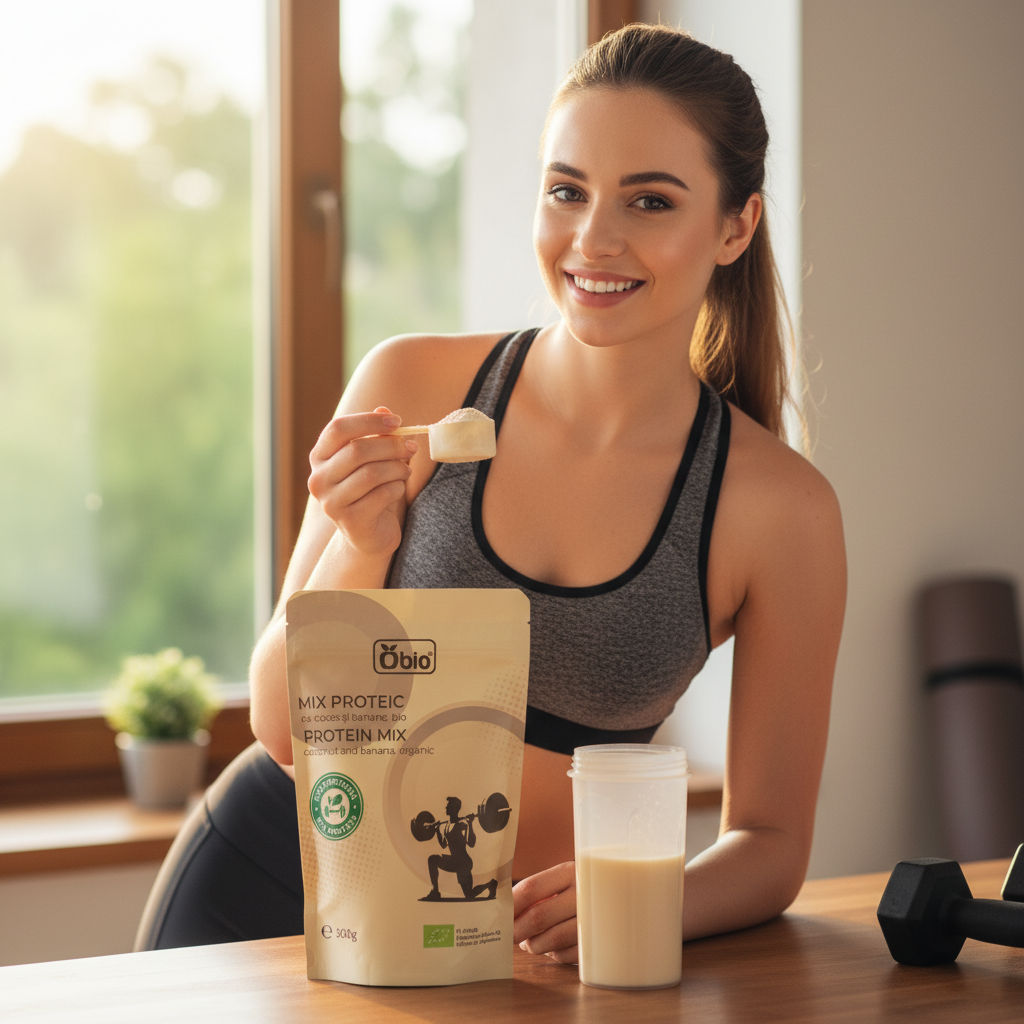 Mix Proteic Bio cu Cocos și Banane pentru Energie și Recuperare - Obio 300g 2