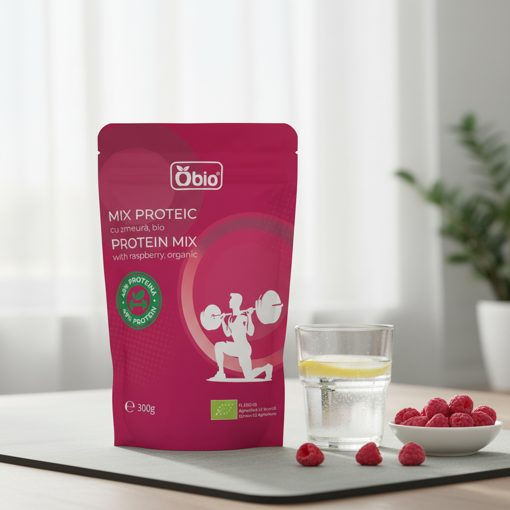 Mix Proteic Vegan cu Zmeură Liofilizată Bio - Obio 300g - 49% Proteină Vegetală 2