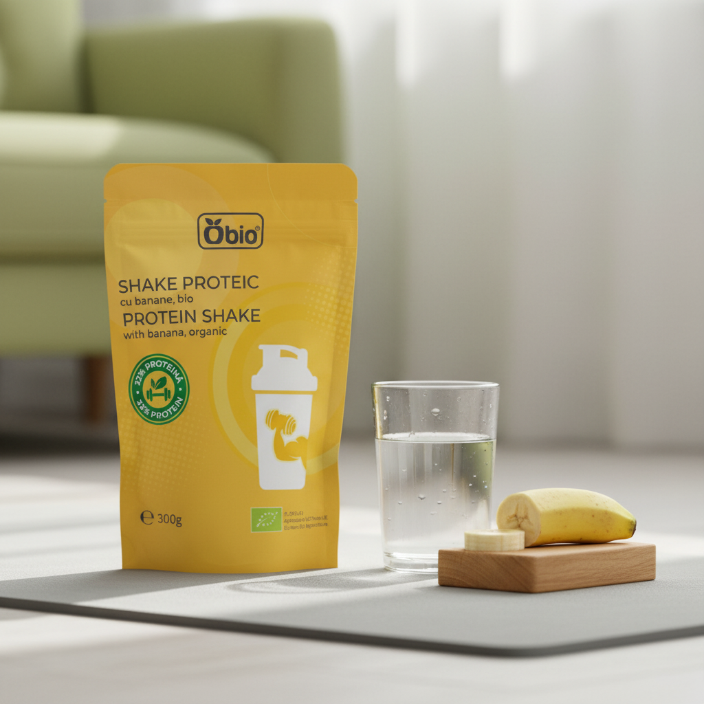 Shake Proteic Bio cu Banane și Proteină din Floarea-Soarelui - Obio 300g