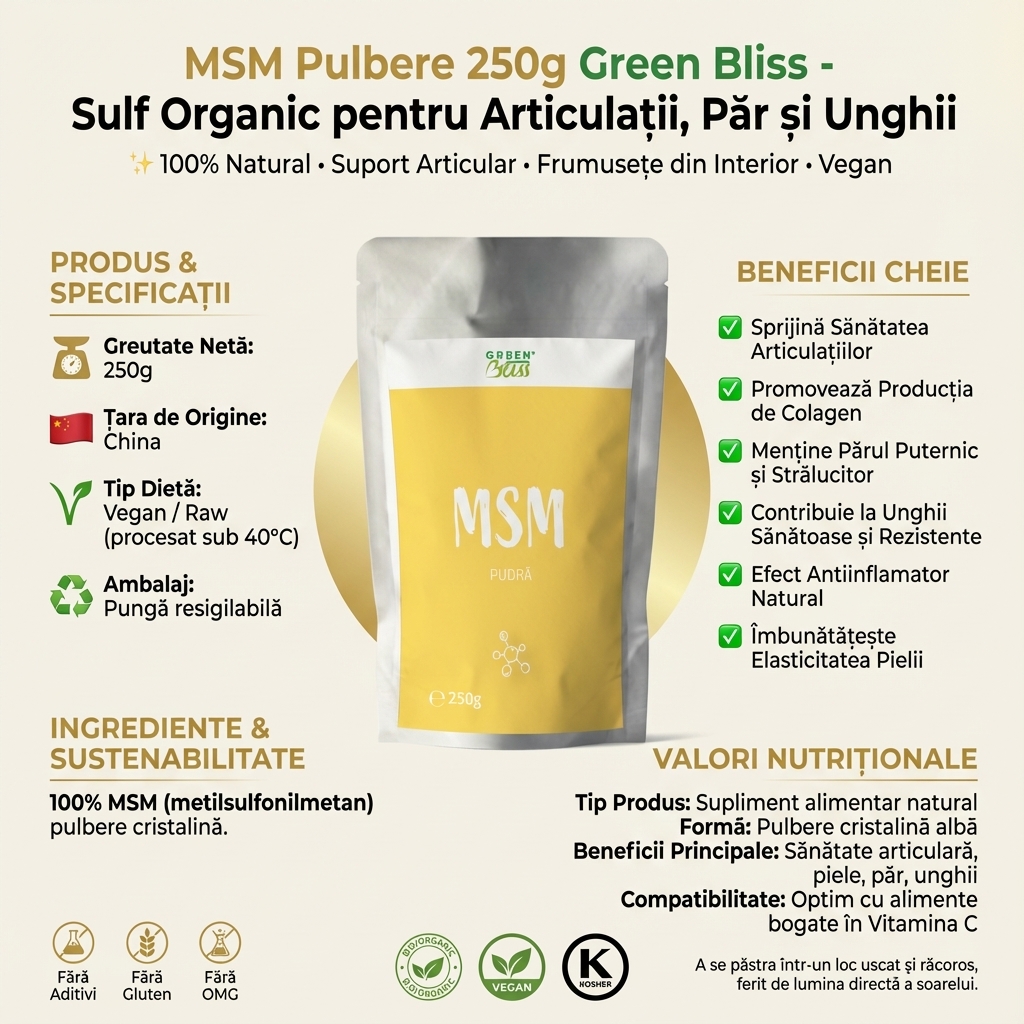 MSM Pulbere 250g Green Bliss - Sulf Organic pentru Articulații, Păr și Unghii 4