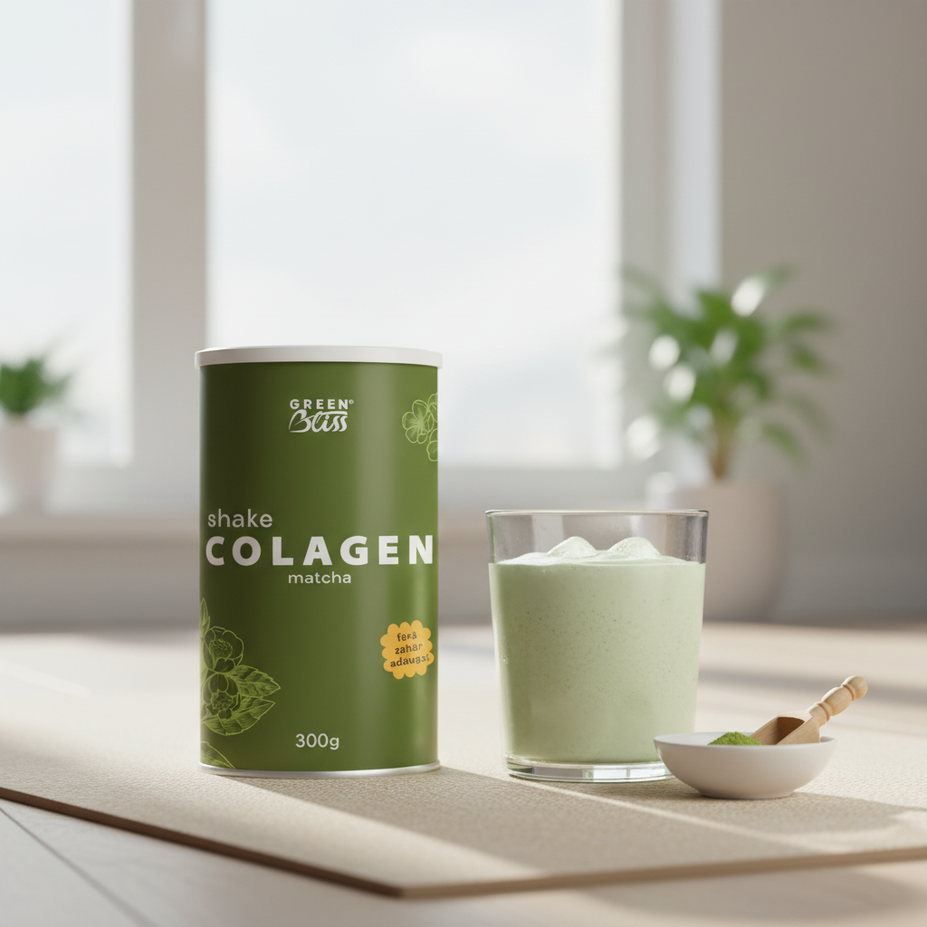 Colagen Shake cu Matcha și Apă de Cocos Green Bliss – Proteina Tinereții pentru Frumusețe și Vitalitate (300g)