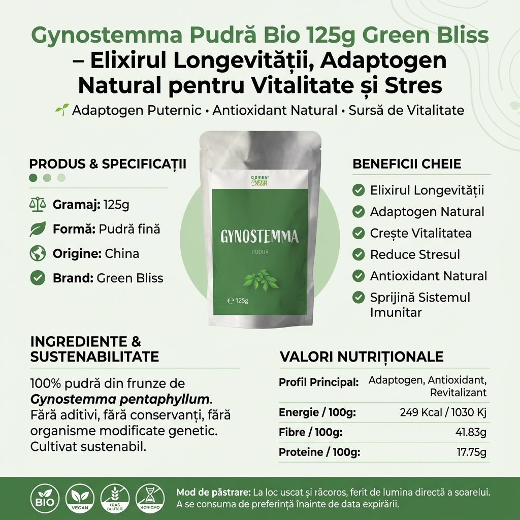 Gynostemma Pudră Bio 125g Green Bliss - Elixirul Longevității, Adaptogen Natural pentru Vitalitate și Stres 4