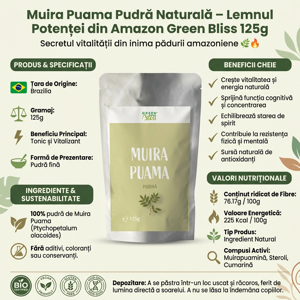 Muira Puama Pudră Naturală – Lemnul Potenței din Amazon Green Bliss 125g 4