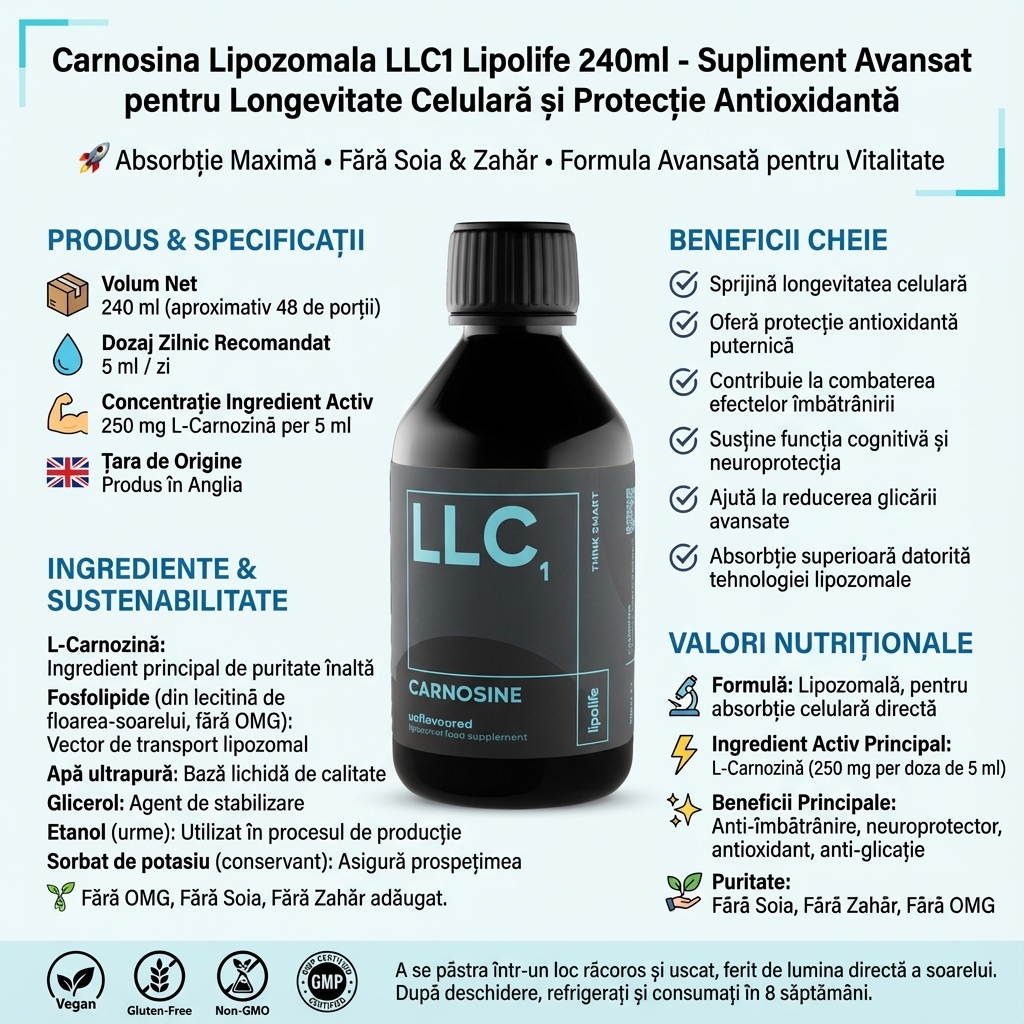 Carnosina Lipozomala LLC1 Lipolife 240ml - Supliment Avansat pentru Longevitate Celulară și Protecție Antioxidantă 4