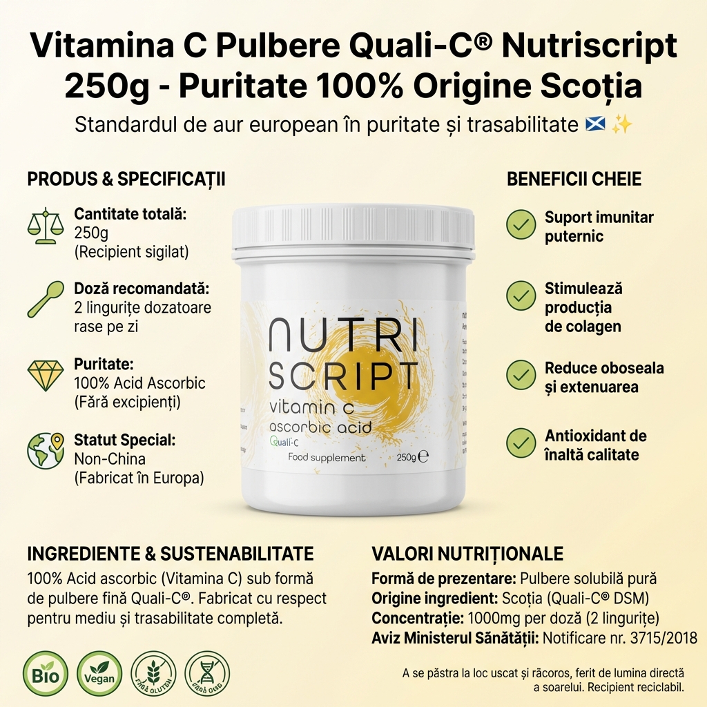 Vitamina C Pulbere Quali-C® Nutriscript 250g - Puritate 100% Origine Scoția 4