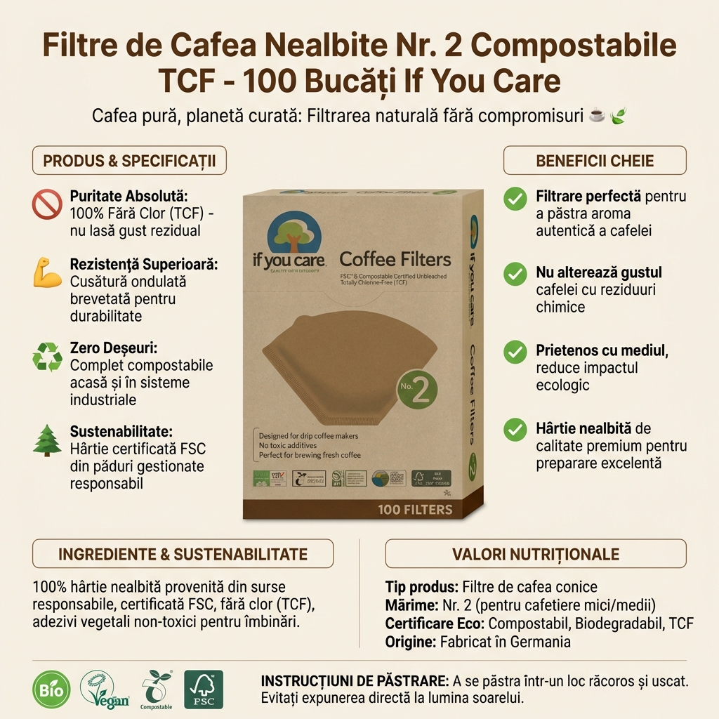 Filtre de Cafea Nealbite Nr. 2 Compostabile TCF - 100 Bucăți If You Care 4
