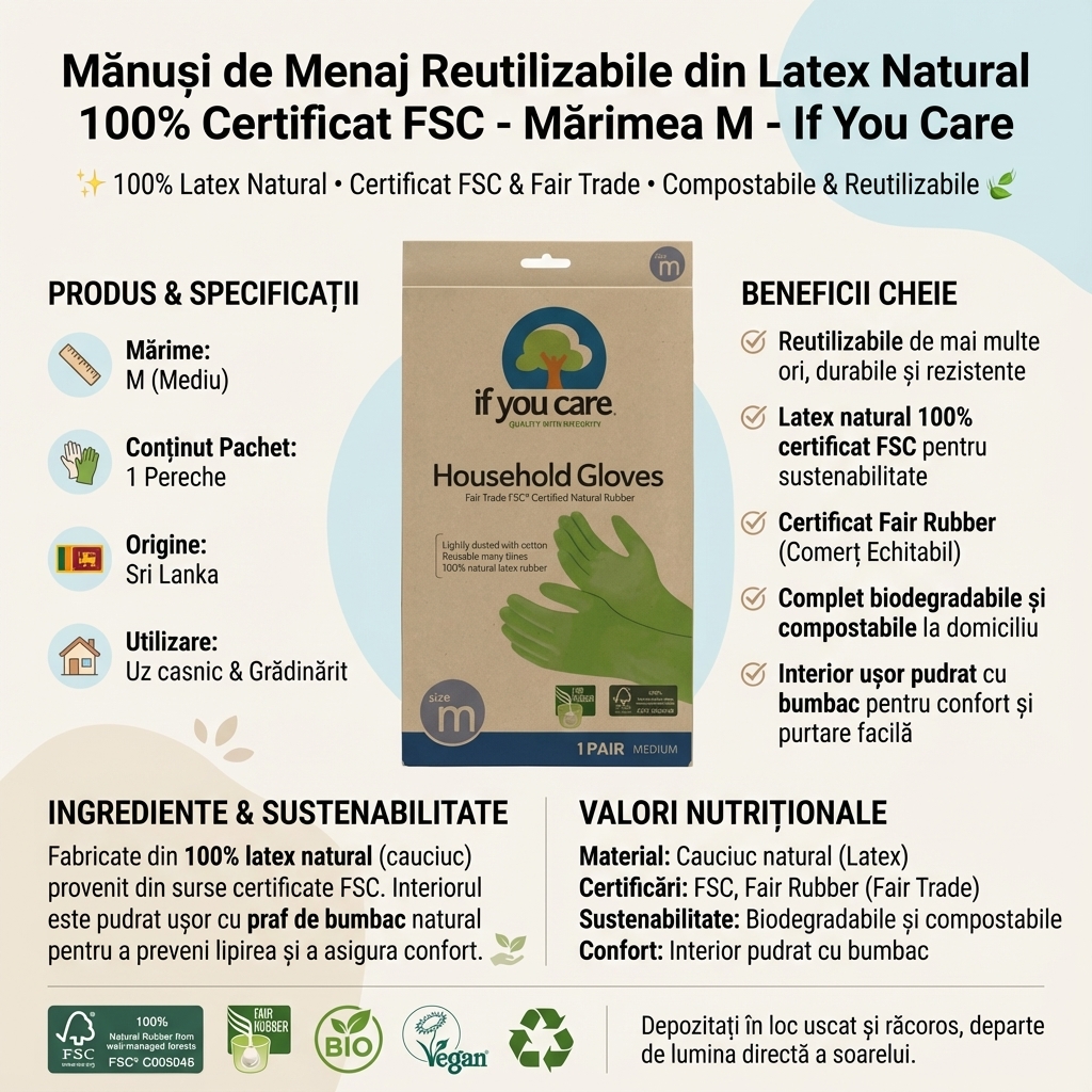 Mănuși de Menaj Reutilizabile din Latex Natural 100% Certificat FSC - Mărimea M - If You Care 4