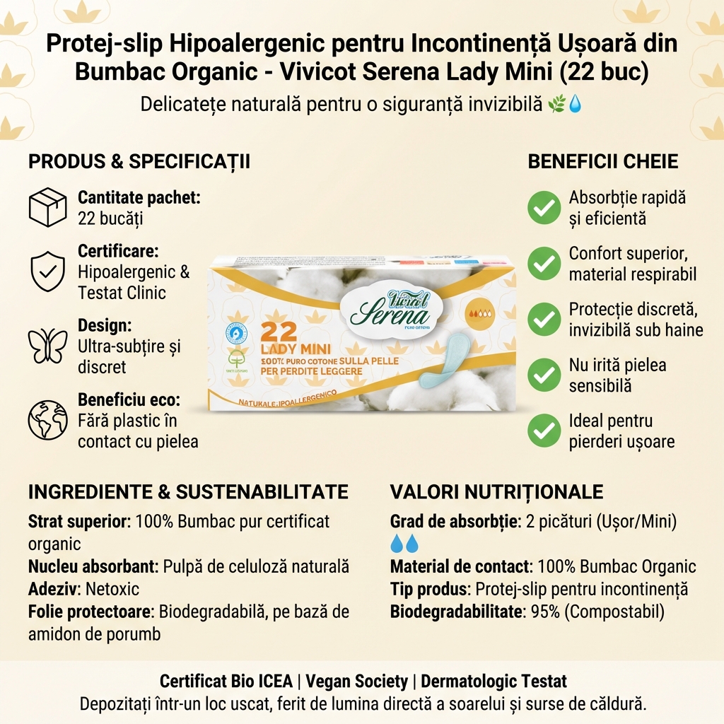 Protej-slip Hipoalergenic pentru Incontinență Ușoară din Bumbac Organic - Vivicot Serena Lady Mini (22 buc) 4