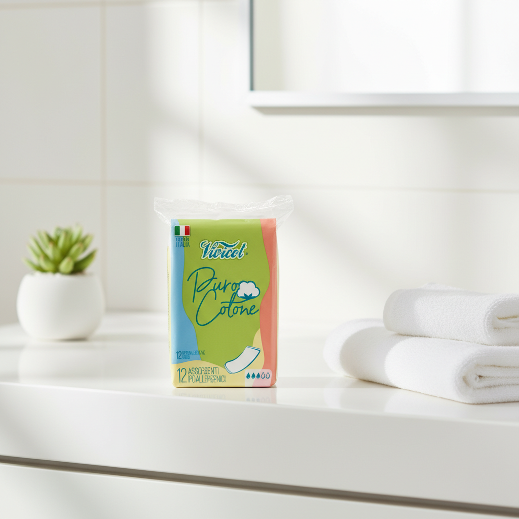 Absorbante Hipoalergenice din Bumbac 100% Fără Aripioare Vivicot Puro Cotone (12 buc)