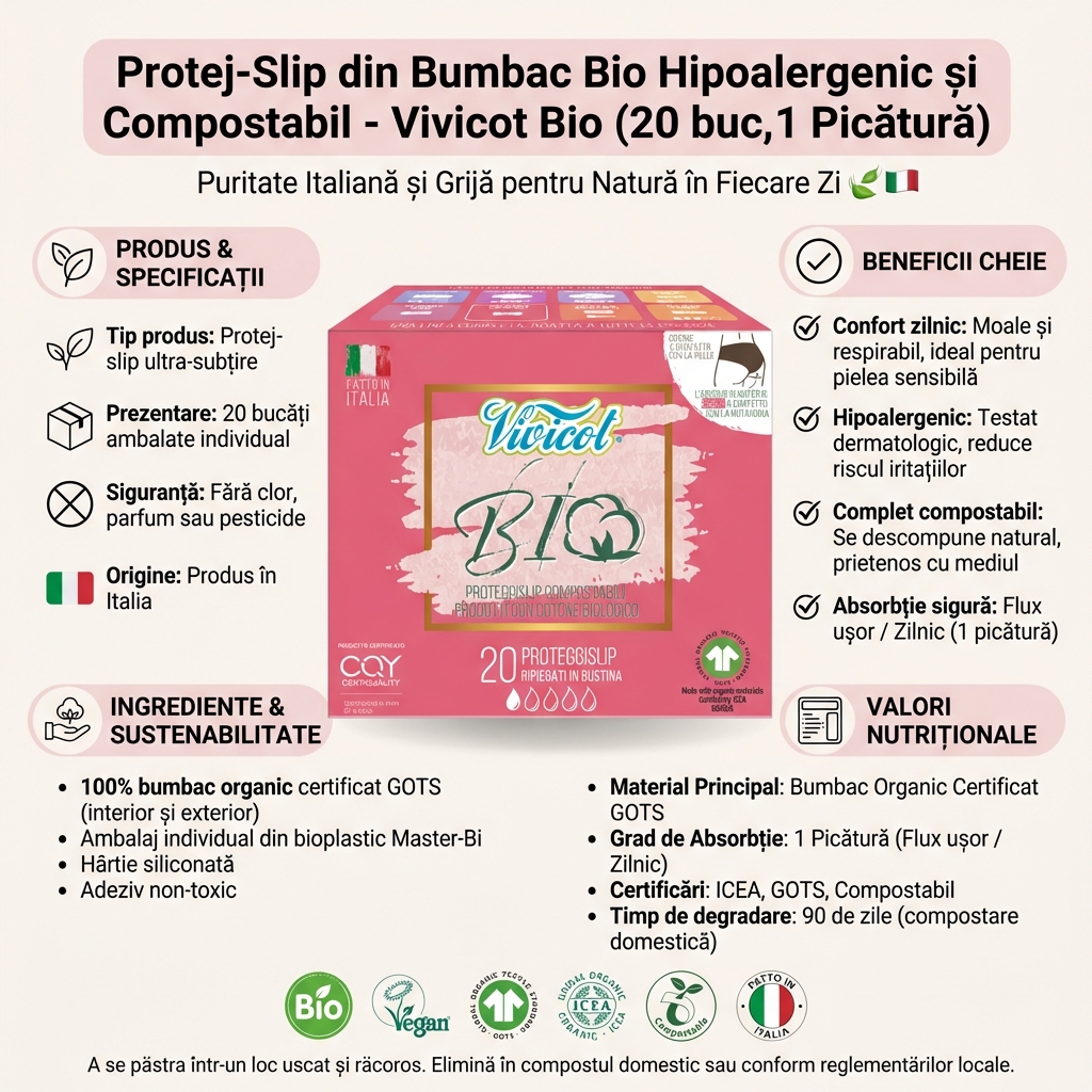 Protej-Slip din Bumbac Bio Hipoalergenic și Compostabil - Vivicot Bio (20 buc, 1 Picătură) 4