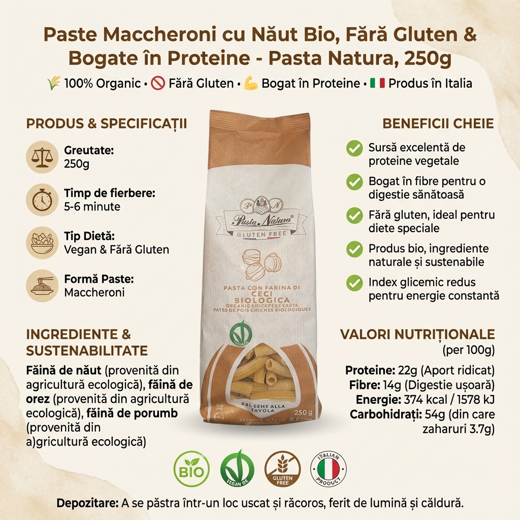Paste Maccheroni cu Năut Bio, Fără Gluten & Bogate în Proteine - Pasta Natura, 250g 4