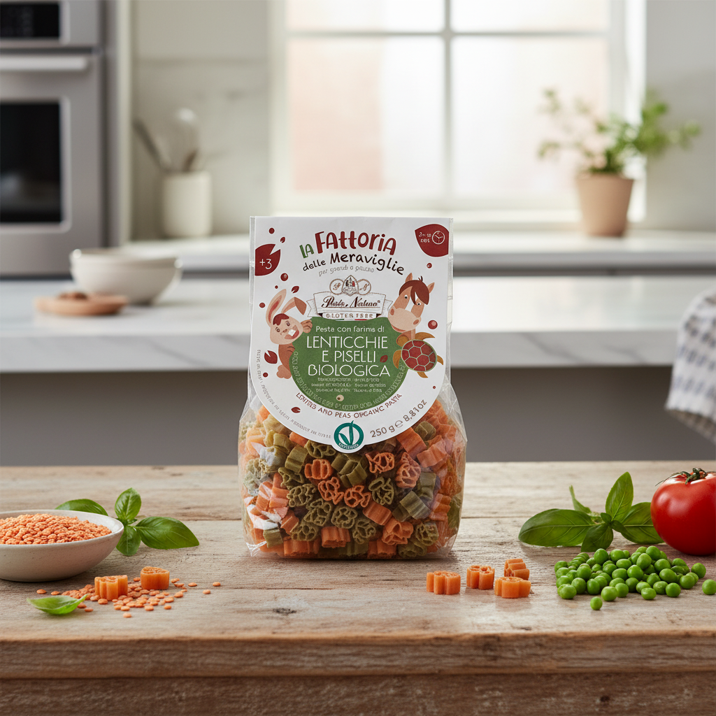 Paste Bio pentru Copii cu Linte Roșie și Mazăre Verde - Fără Gluten, Forme Animăluțe 250g Pasta Natura 2