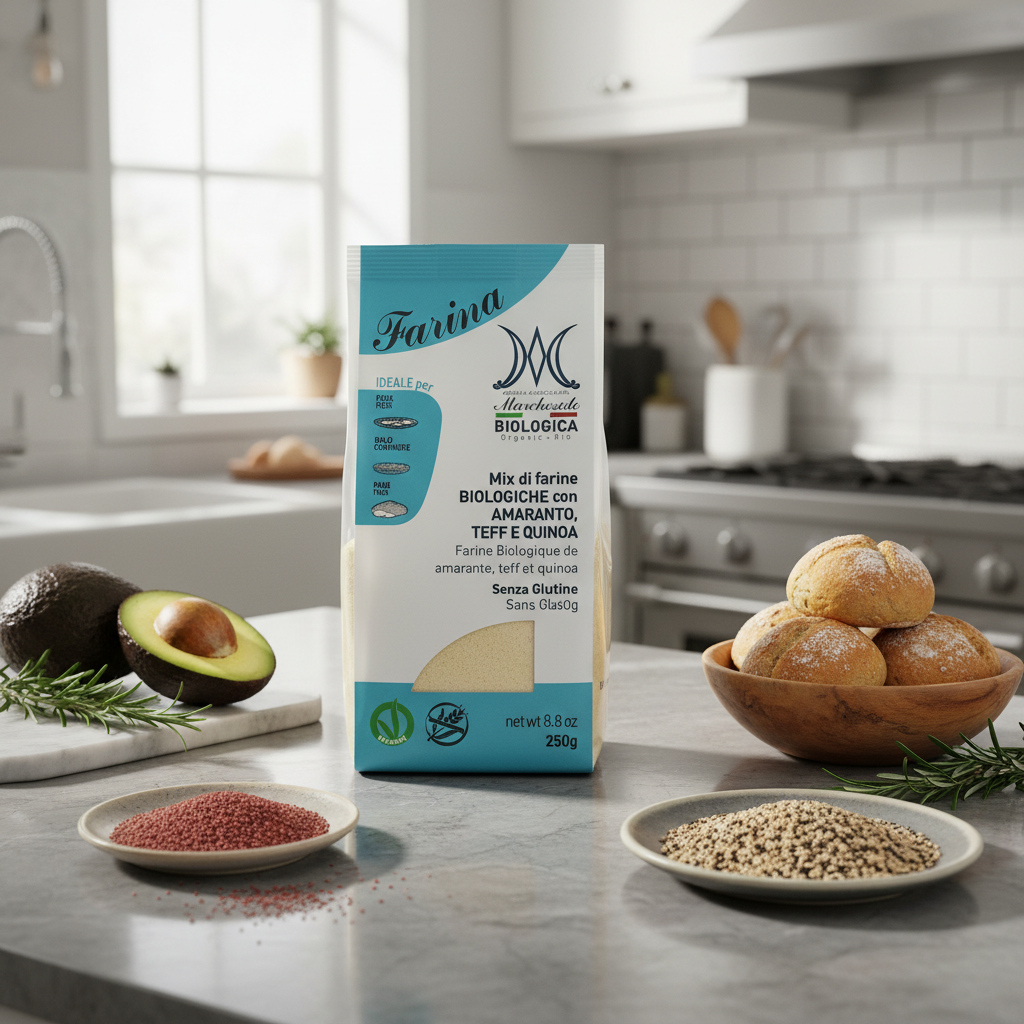 Mix de Făinuri Bio Fără Gluten cu Amarant, Teff și Quinoa – Bază Versatilă pentru Panificație Marchesato 250g 2