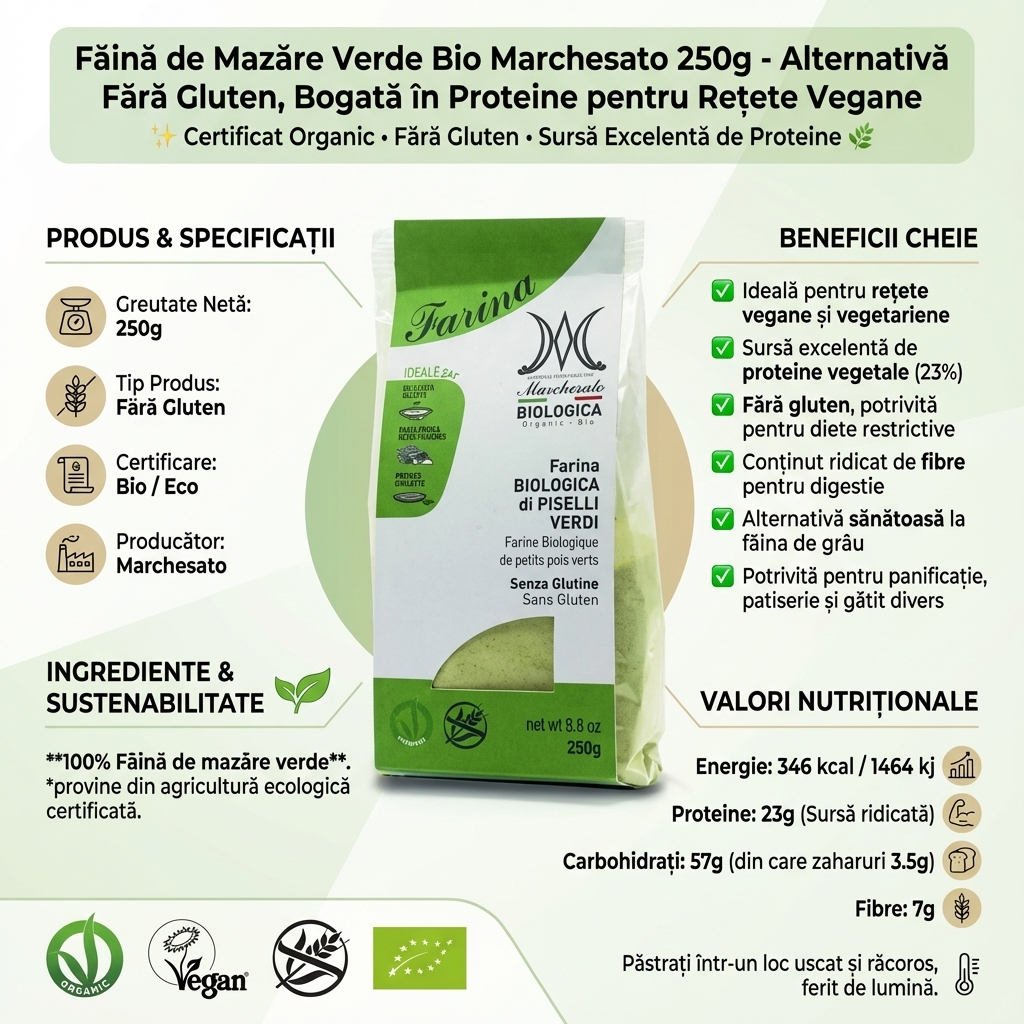 Făină de Mazăre Verde Bio Marchesato 250g - Alternativă Fără Gluten, Bogată în Proteine pentru Rețete Vegane 4