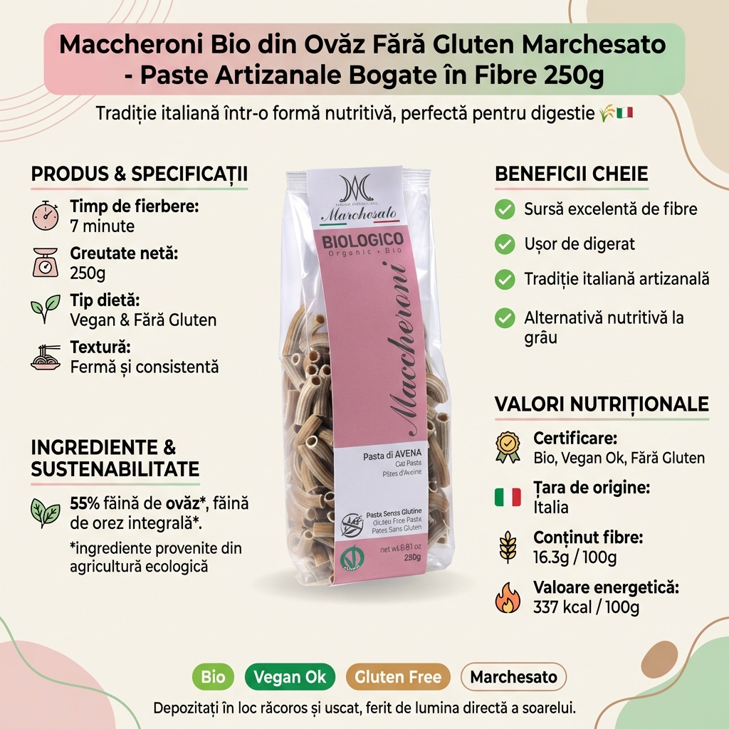 Maccheroni Bio din Ovăz Fără Gluten Marchesato - Paste Artizanale Bogate în Fibre 250g 4