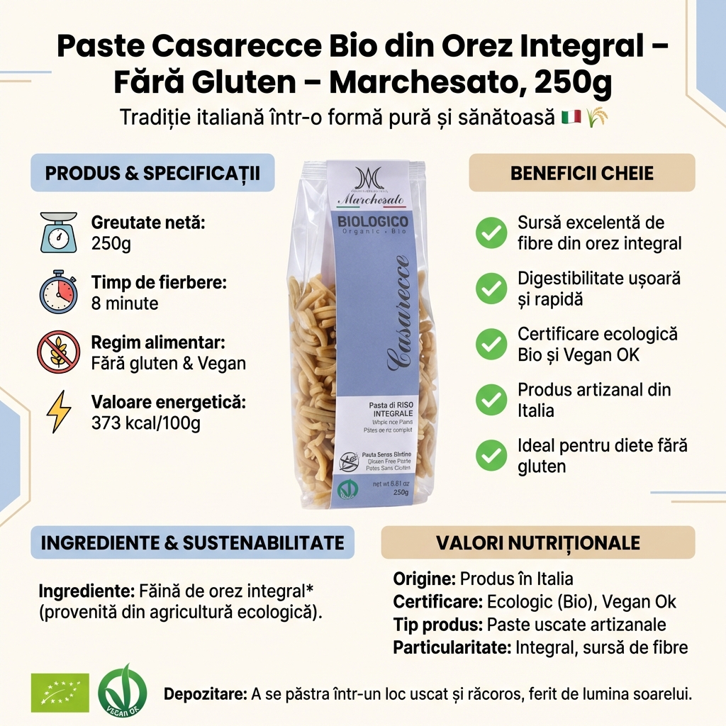 Paste Casarecce Bio din Orez Integral – Fără Gluten – Marchesato, 250g 4