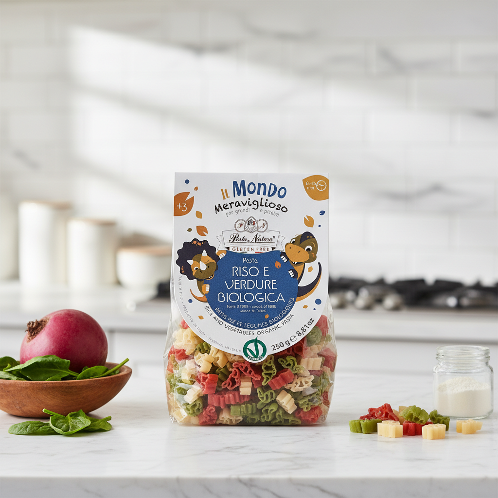 Paste Bio Fără Gluten pentru Copii – Dinozauri din Orez cu Sfeclă și Spanac Pasta Natura 250g