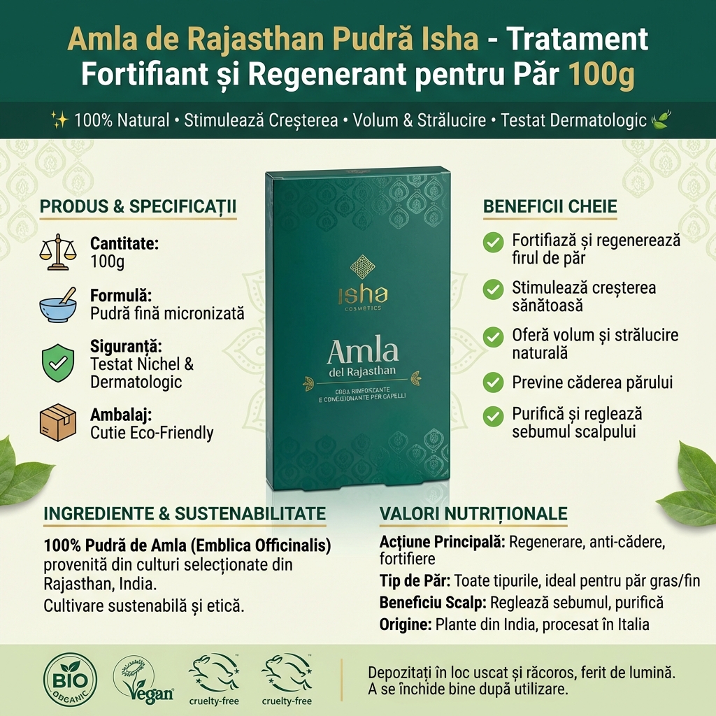 Amla de Rajasthan Pudră Isha - Tratament Fortifiant și Regenerant pentru Păr 100g 4