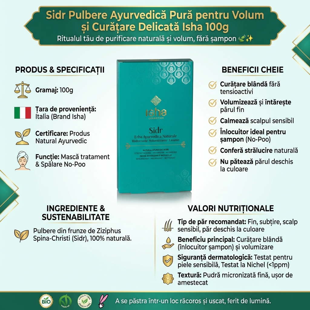 Sidr Pulbere Ayurvedică Pură pentru Volum și Curățare Delicată Isha 100g 4