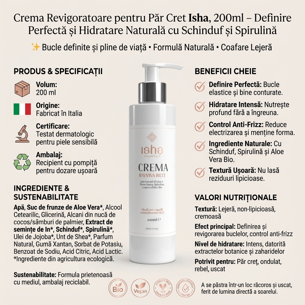 Crema Revigoratoare pentru Păr Cret Isha, 200ml – Definire Perfectă și Hidratare Naturală cu Schinduf și Spirulină 4