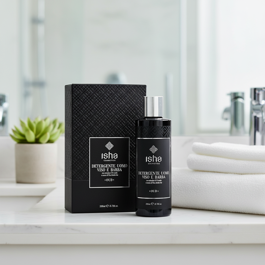 Săpun Lichid Premium pentru Față și Barbă Bărbați Isha 200ml - Curățare Delicată cu Oud și Ceai Verde Organic