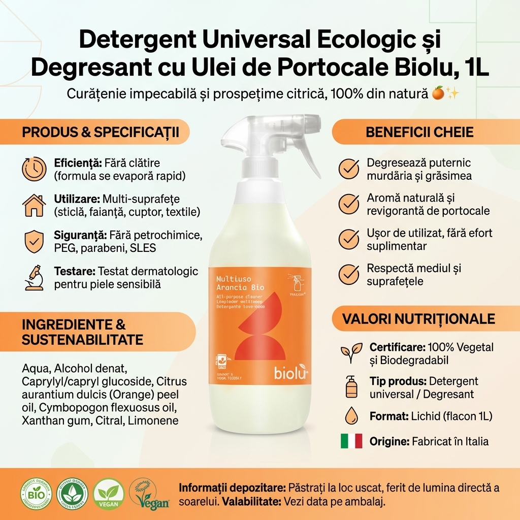 Detergent Universal Ecologic și Degresant cu Ulei de Portocale Biolu, 1L 4