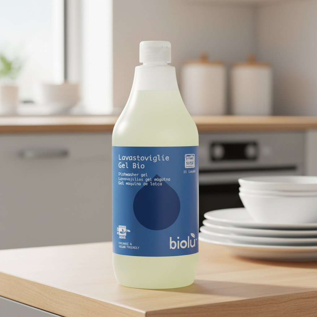 Gel Ecologic Lichid pentru Mașina de Spălat Vase Biolu 1L - Formulă Concentrată cu Parfum Natural de Portocale