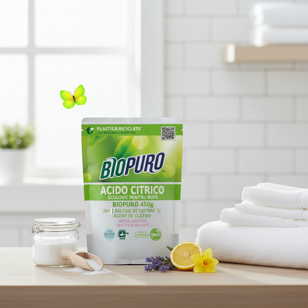 Acid Citric Ecologic pentru Rufe Biopuro 450g | Balsam, Detartrant și Agent de Clătire Hipoalergenic, Certificat Organic 2