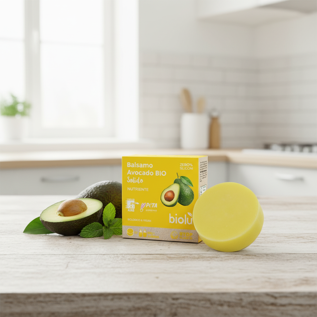 Balsam de Păr Solid Nutritiv cu Avocado Ecologic, 60g, Biolu - Hidratare Intensă și Zero Waste