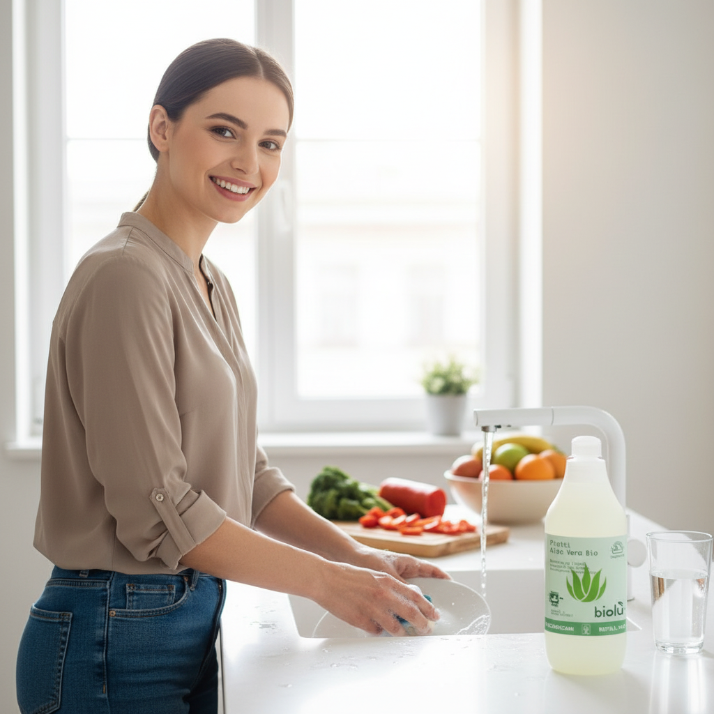 Detergent Lichid Ecologic pentru Vase cu Aloe Vera - Biolu, Concentrat, 1L 3