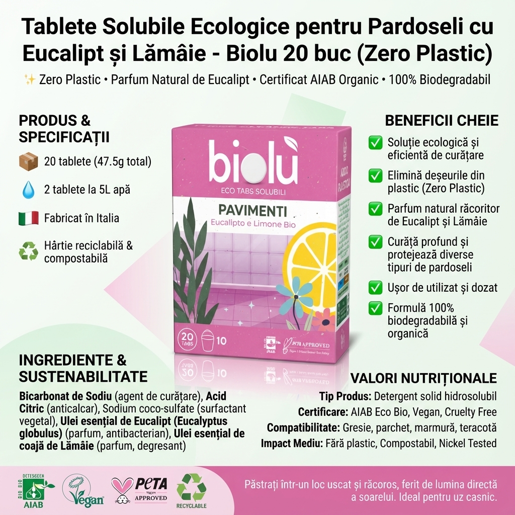 Tablete Solubile Ecologice pentru Pardoseli cu Eucalipt și Lămâie - Biolu 20 buc (Zero Plastic) 4