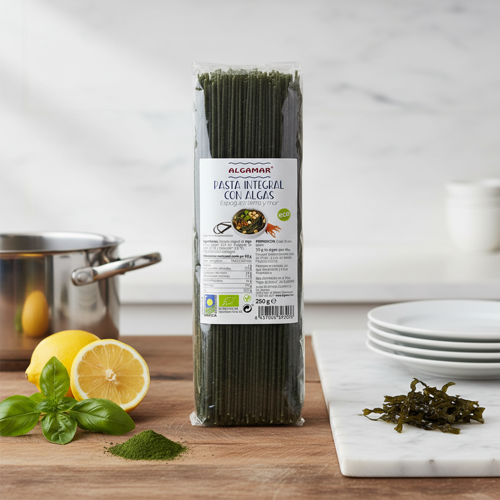 Spaghetti Integrale Bio din Grâu Dur cu Alge Marine și Spirulină Algamar 250g
