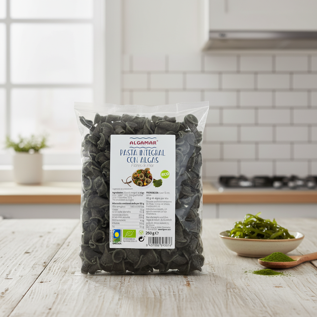 Paste Integrale Bio din Grâu Dur cu Alge Marine și Spirulină - Algamar 250g