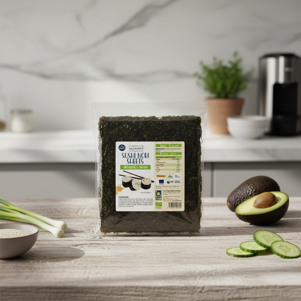 Alge Nori pentru Sushi Bio Algamar – 10 Folii Ecologice, Sălbatice, Bogate în Nutrienți pentru Creații Culinare Autentice