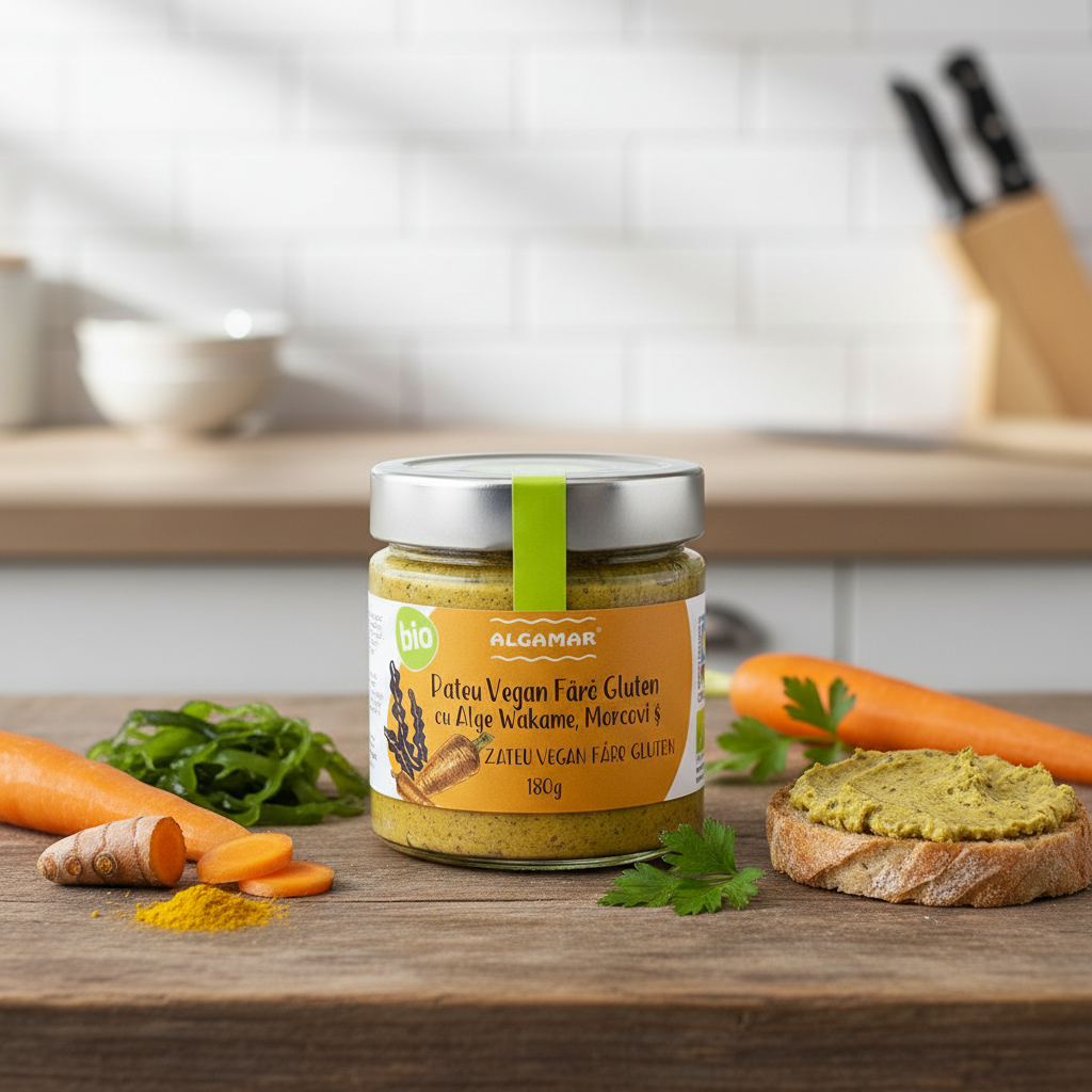 Cremă Tartinabilă Bio cu Alge Wakame, Morcovi și Turmeric – Pateu Vegan Fără Gluten Algamar, 180g 2