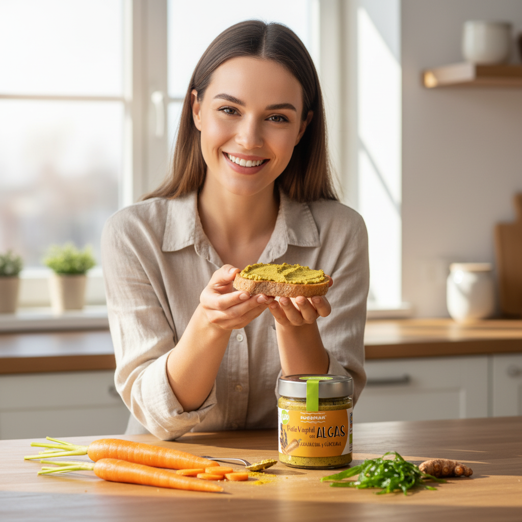 Cremă Tartinabilă Bio cu Alge Wakame, Morcovi și Turmeric – Pateu Vegan Fără Gluten Algamar, 180g 3