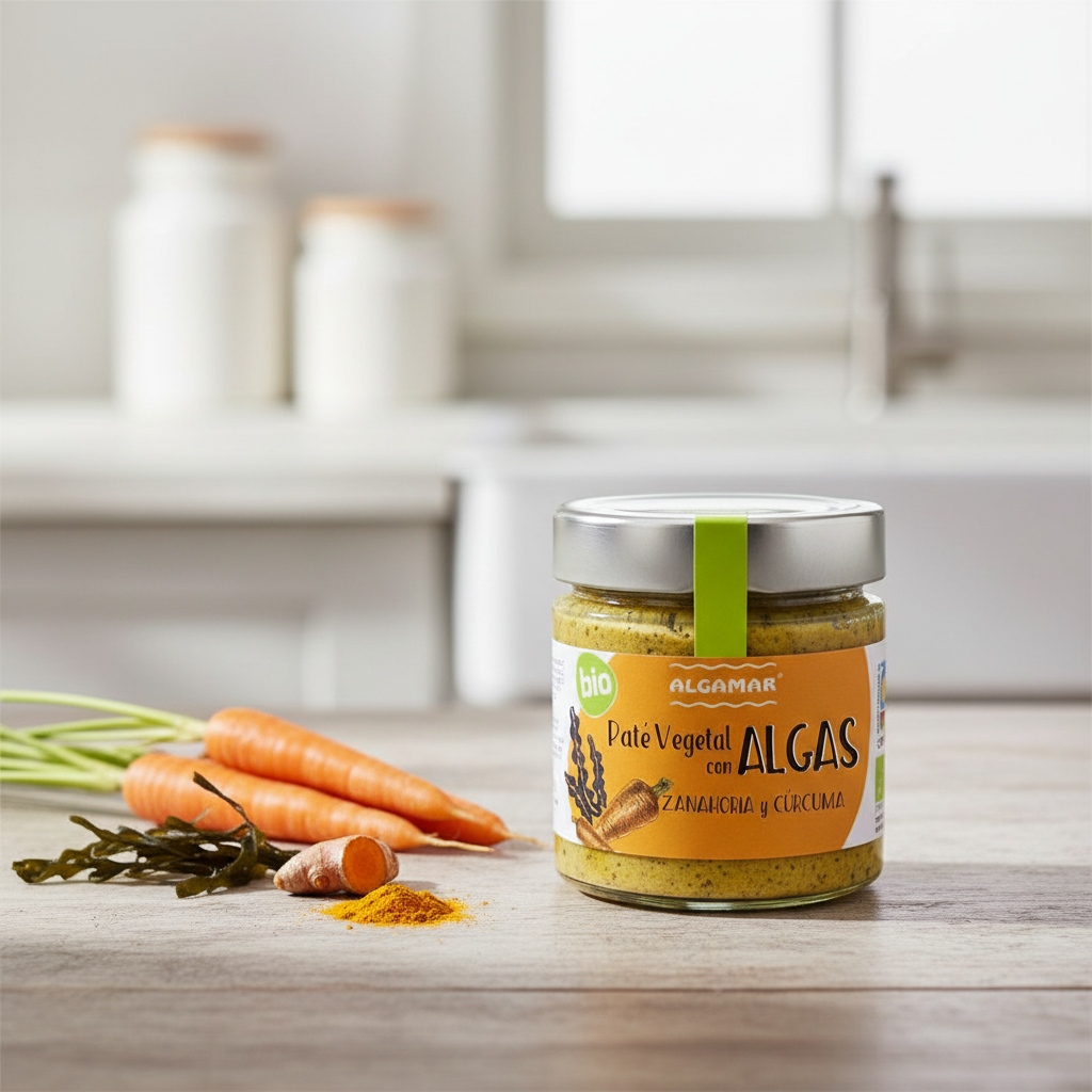 Cremă Tartinabilă Bio cu Alge Wakame, Morcovi și Turmeric – Pateu Vegan Fără Gluten Algamar, 180g