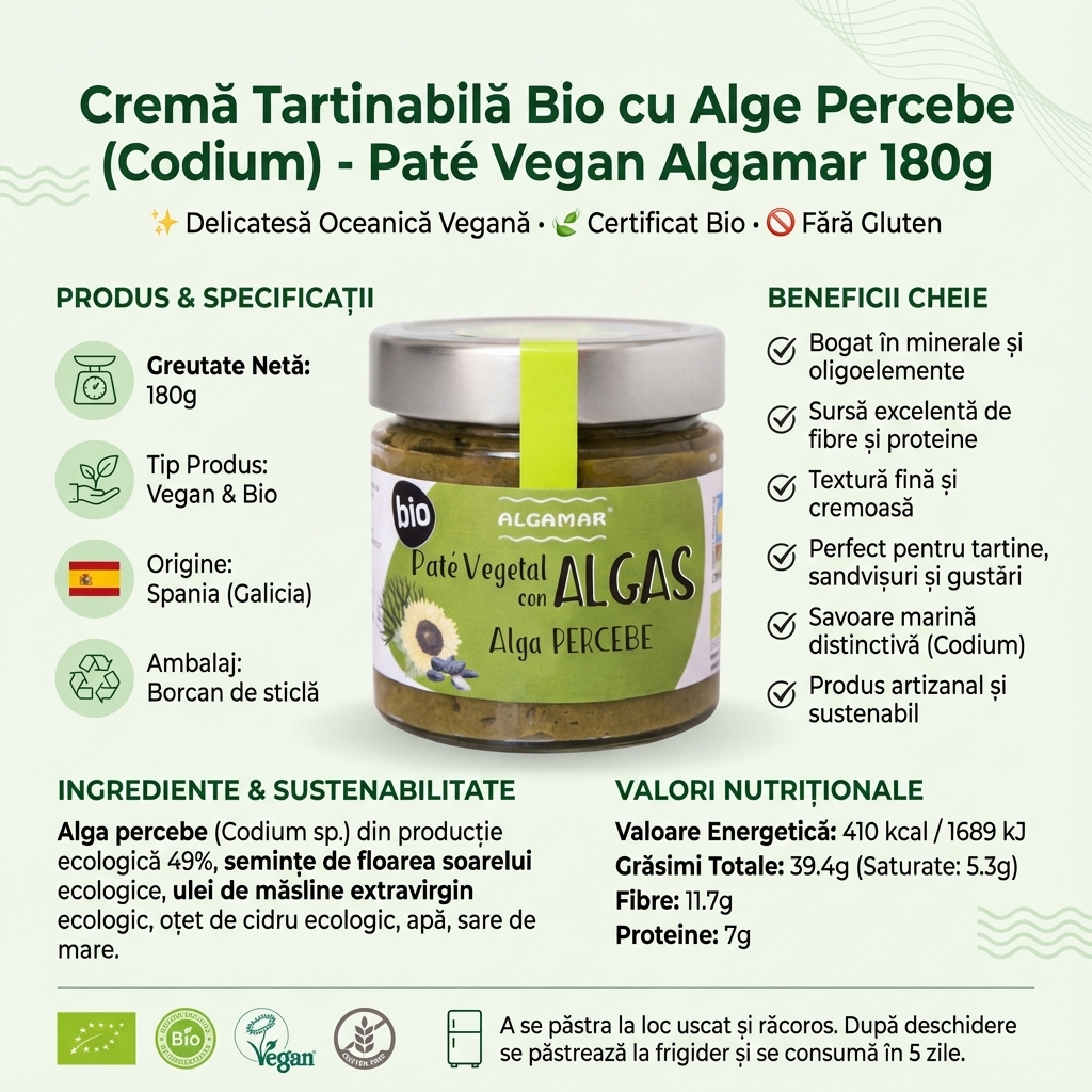 Cremă Tartinabilă Bio cu Alge Percebe (Codium) - Paté Vegan Algamar 180g 4