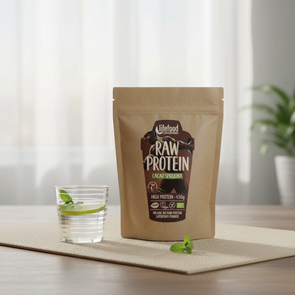 Pudră Proteică Raw Bio cu Cacao și Spirulină Lifefood - Mix Complet de Superalimente pentru Sportivi și Vegani (450g) 2