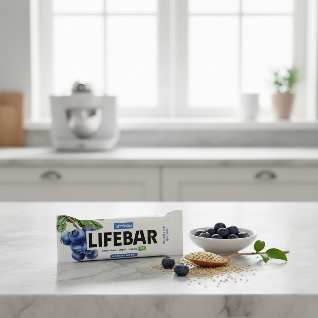 Baton Raw Bio cu Afine și Quinoa Germinată Lifebar 40g - Gustare Vegană Fără Gluten
