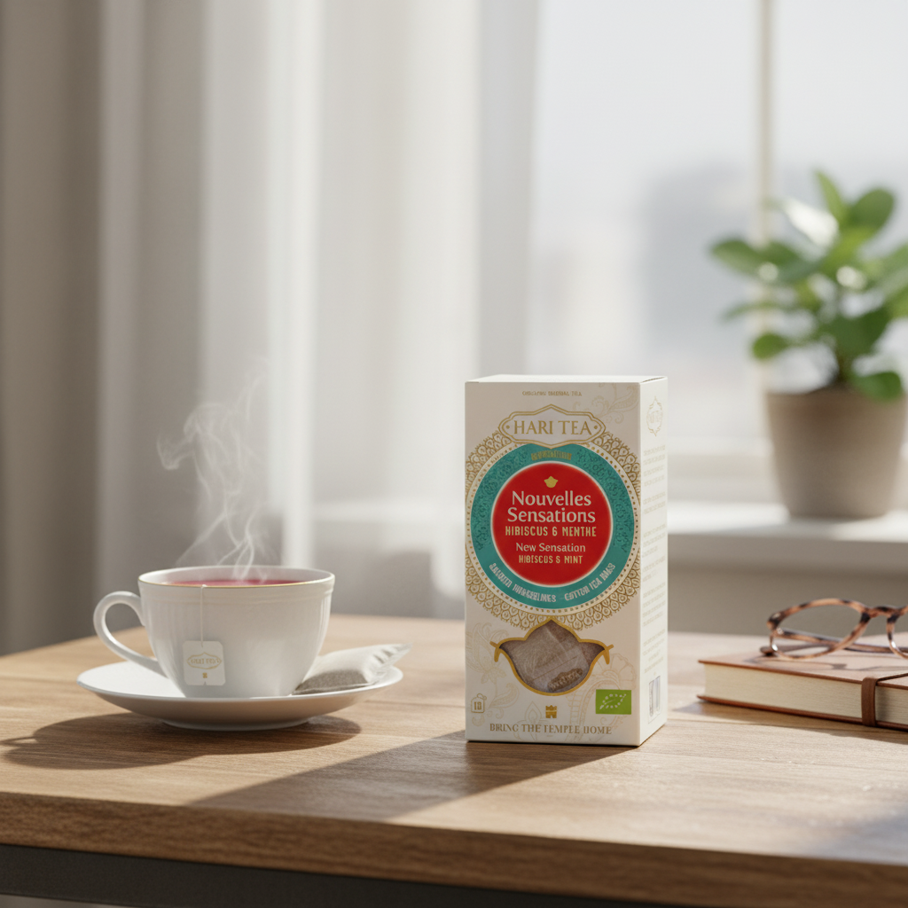 Ceai Bio New Sensation Hari Tea - Infuzie Revigorantă de Hibiscus și Mentă (10 Săculețe Bumbac)
