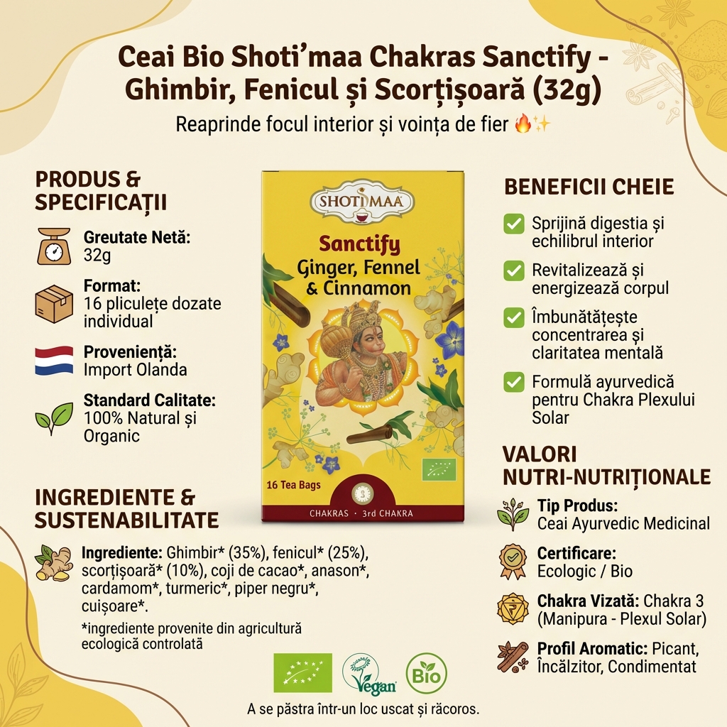 Ceai Bio Shoti'maa Chakras Sanctify - Ghimbir, Fenicul și Scorțișoară (32g) 4
