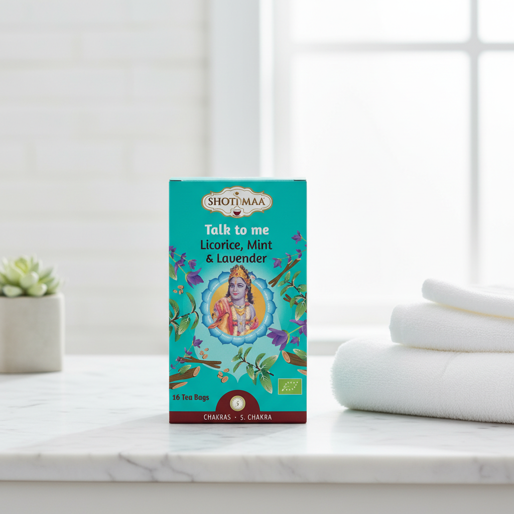 Ceai Ayurvedic Bio Shotimaa „Talk to Me” - Echilibru pentru Chakra 5 cu Mentă, Lemn Dulce și Lavandă