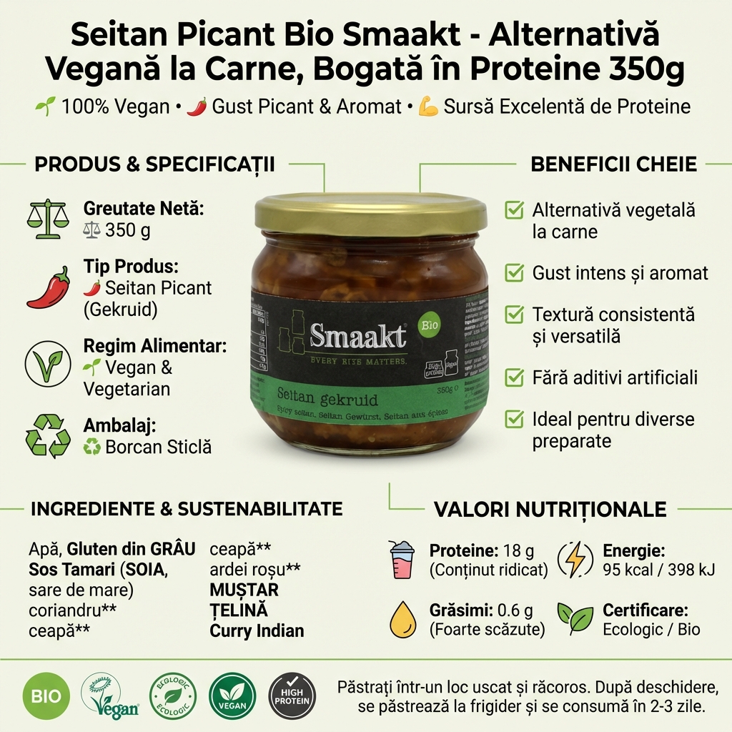 Seitan Picant Bio Smaakt - Alternativă Vegană la Carne, Bogată în Proteine 350g 4